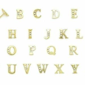 Solid 14k Yellow Gold Initial Letters Stud Earrings Sparkling White Stones X